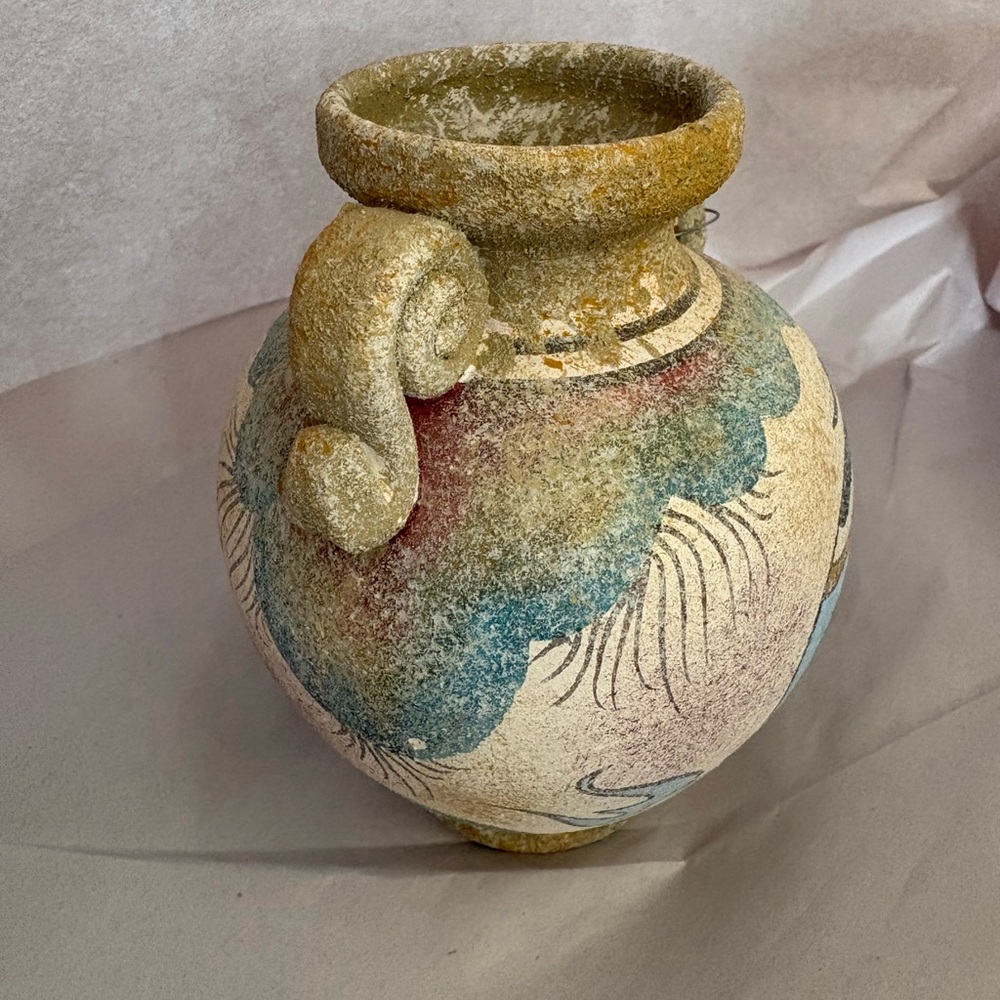 Hand-painted ceramic vase Minoan style w/dolphin motif Handcrafted Multicolor - Picture 2 of 6